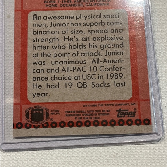 1990 Topps (RC) Junior Seau & Passing Leaders Montana/Esiason DISCLAIMER cards - Picture 3 of 7